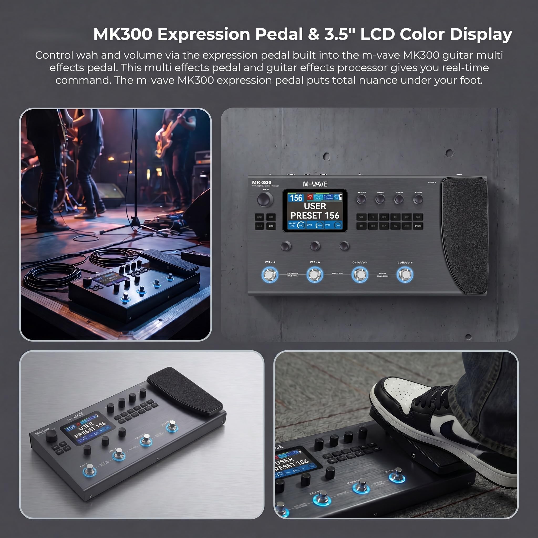 Amazon.com: M-VAVE MK-300 Grey Guitar Multi Effects Pedal Multi